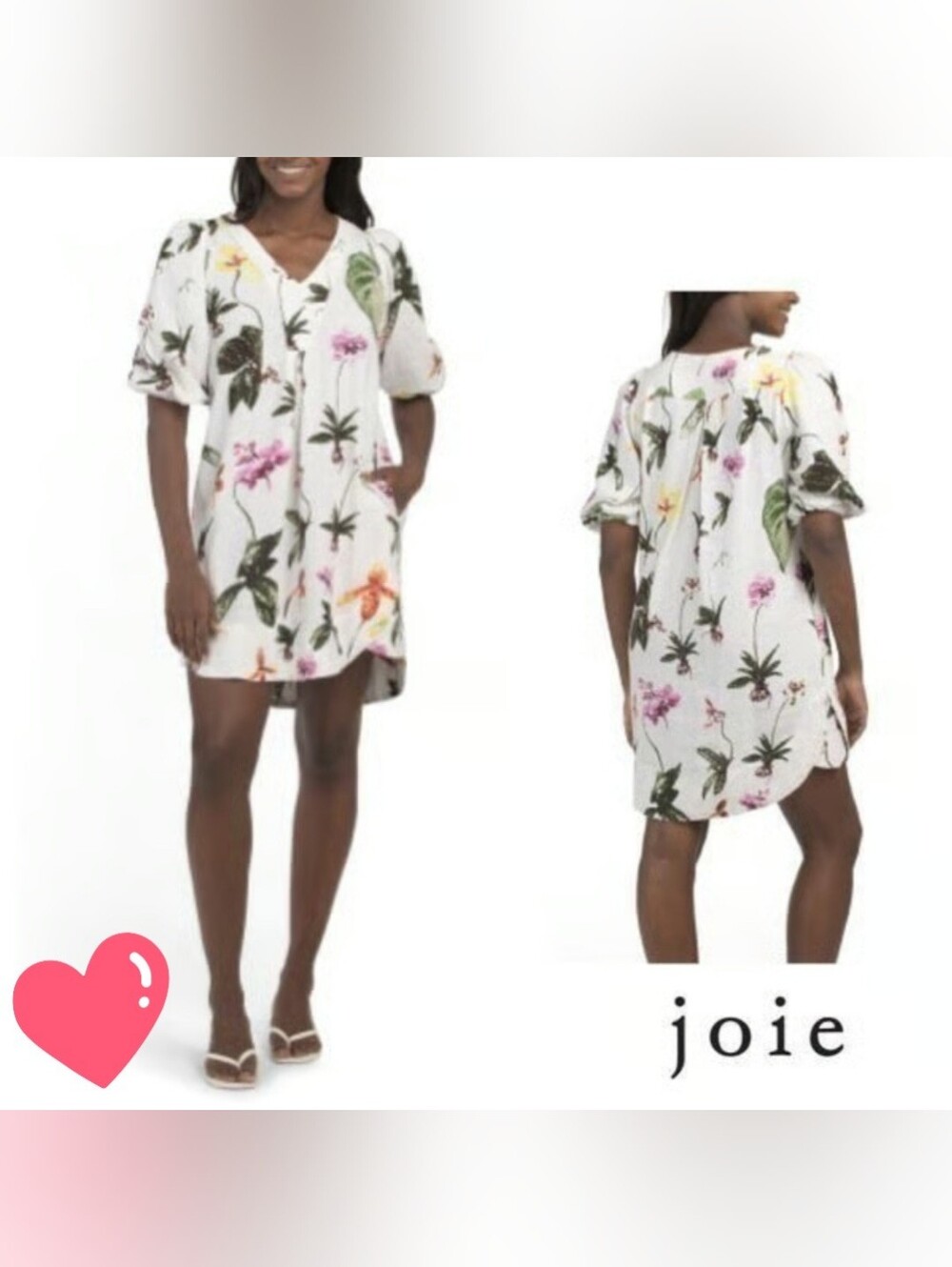 🆕️Joie Tropical Orchid Botanical Linen Blend Puff Sleeves Mini Shift Dress